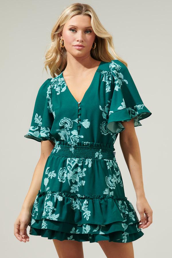 sugarlips Piney Jacobean Lazzlo Bell Sleeve Blouse