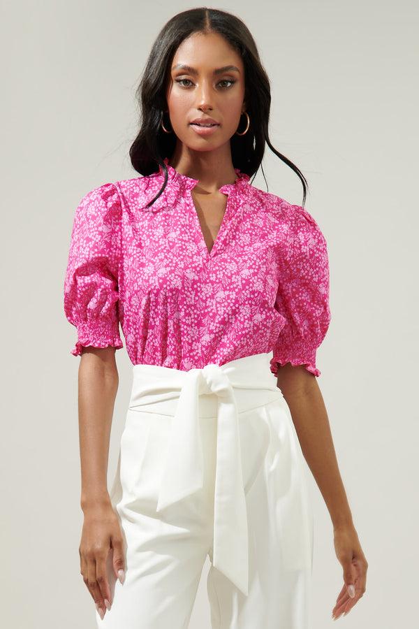 sugarlips Pink Palisades Reign Split Neck Top