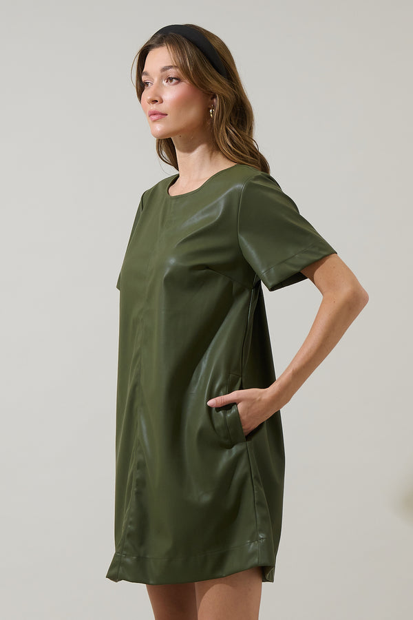 Sugarlips Polley Leather A-line Mini Dress