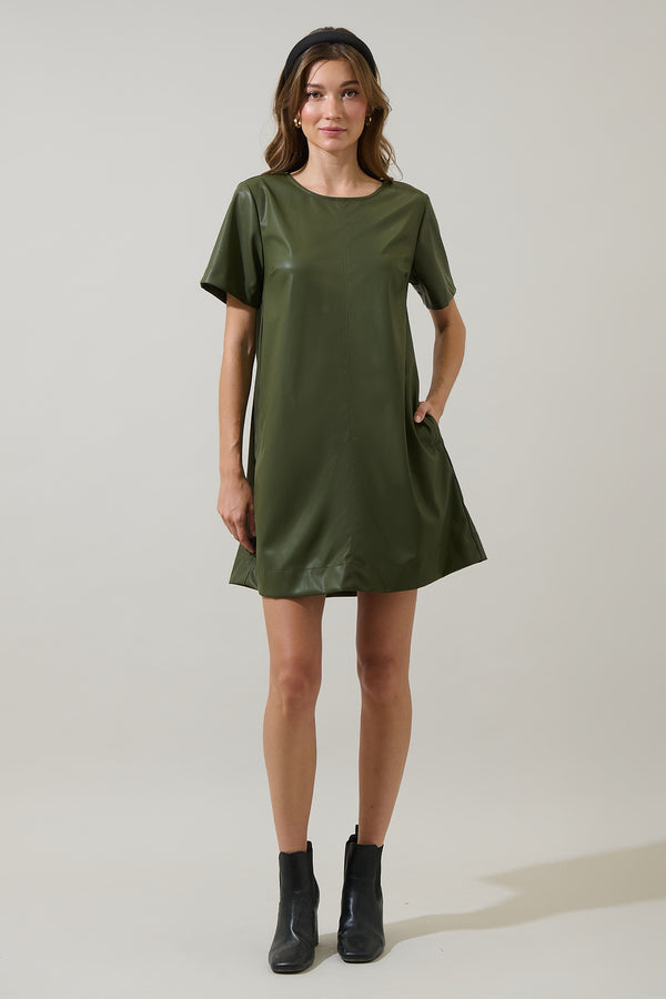 Sugarlips Polley Leather A-line Mini Dress