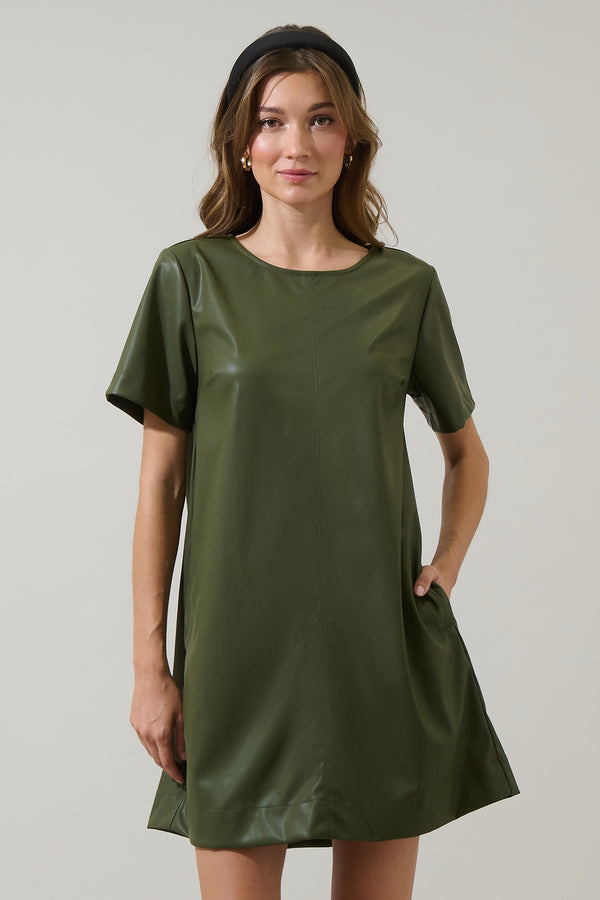 sugarlips Polley Leather A-line Mini Dress