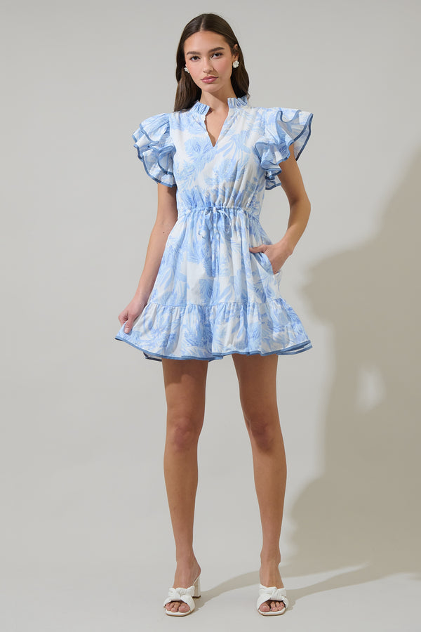 Sugarlips Poly Leaf Alina Ruffle Shift Mini Dress