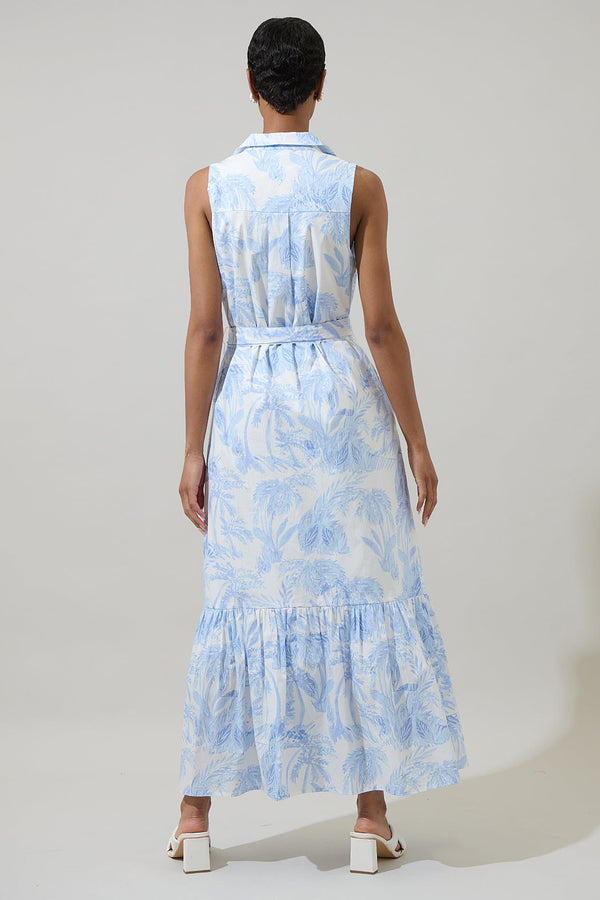 Sugarlips Poly Leaf Cileah Collared Maxi Dress