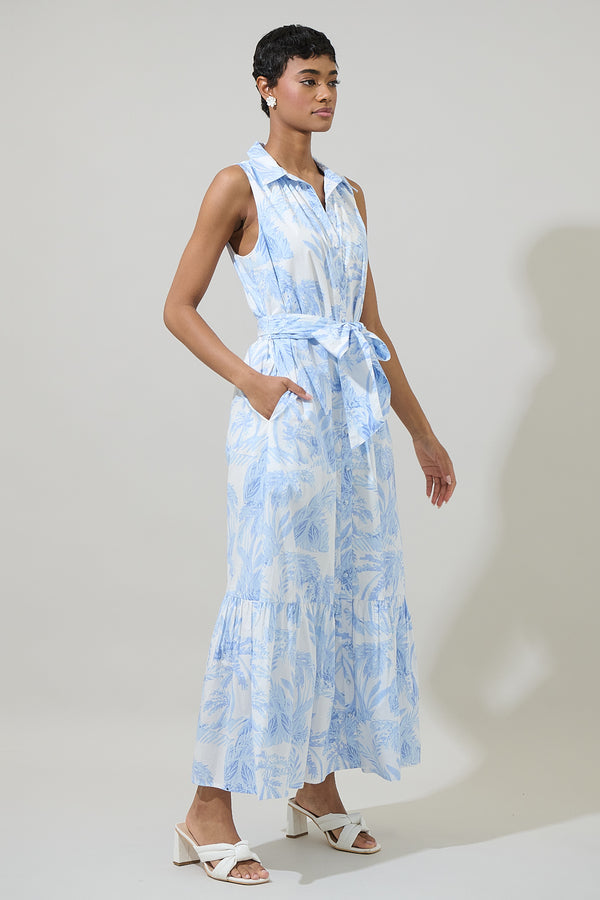 Sugarlips Poly Leaf Cileah Collared Maxi Dress