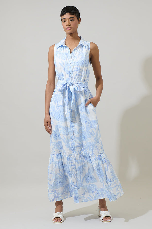 sugarlips Poly Leaf Cileah Collared Maxi Dress