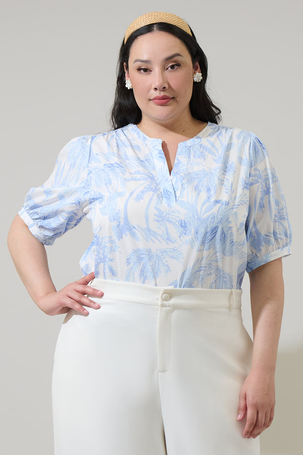 sugarlips Poly Leaf Neli Split Neck Top Curve