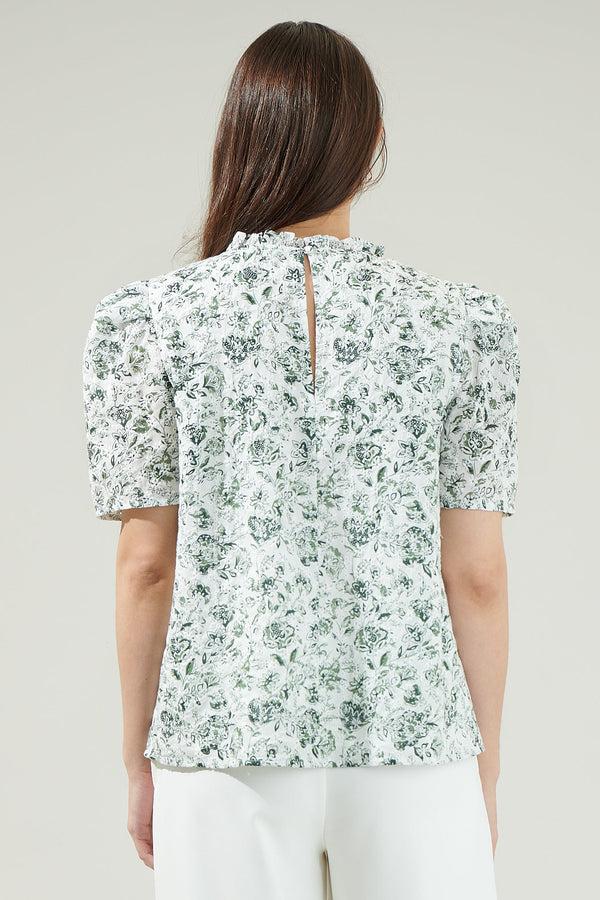 Sugarlips Pom Floral Veronica Puff Sleeve Blouse