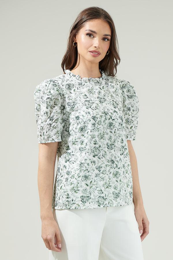Sugarlips Pom Floral Veronica Puff Sleeve Blouse