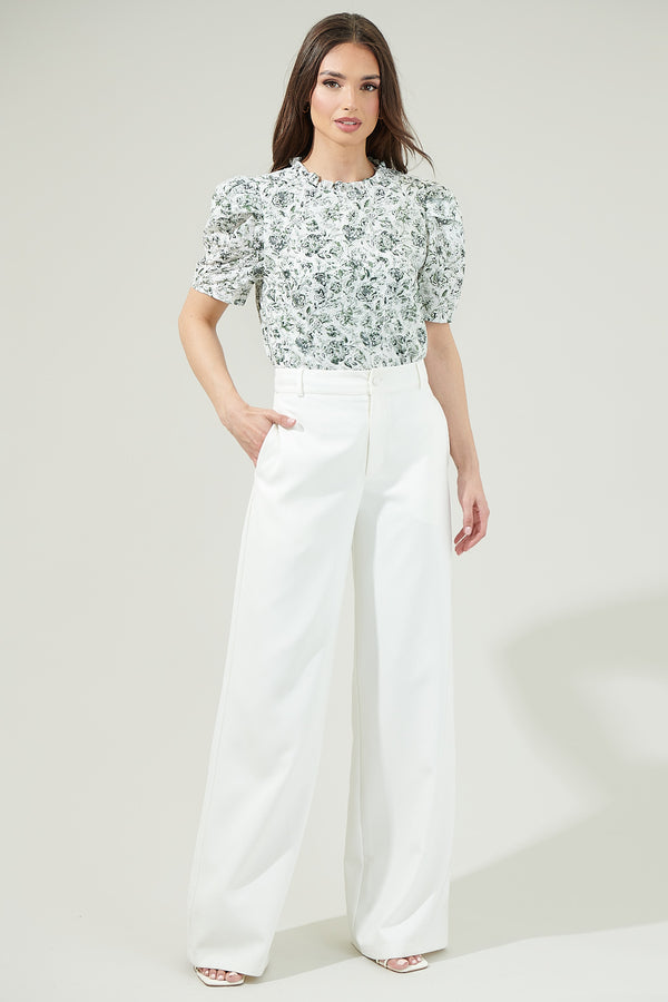 Sugarlips Pom Floral Veronica Puff Sleeve Blouse