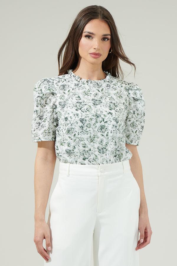 sugarlips Pom Floral Veronica Puff Sleeve Blouse