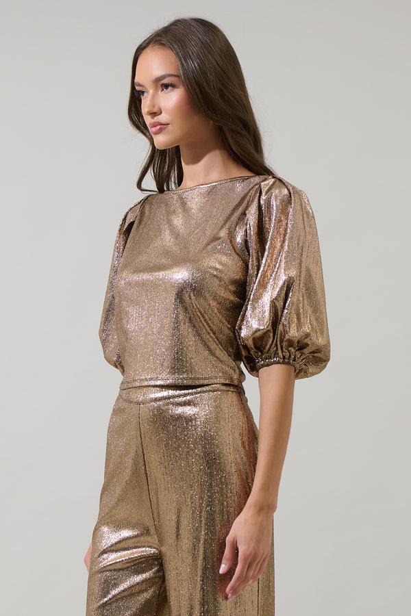 Sugarlips Primadonna Metallic Puff Sleeve Top