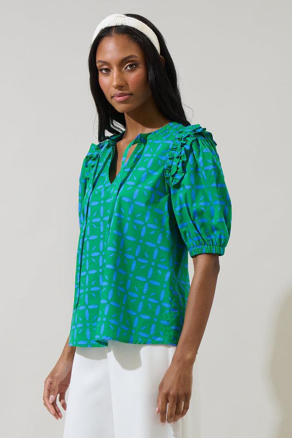Sugarlips Prism Play Hazel Noche Tie Neck Blouse