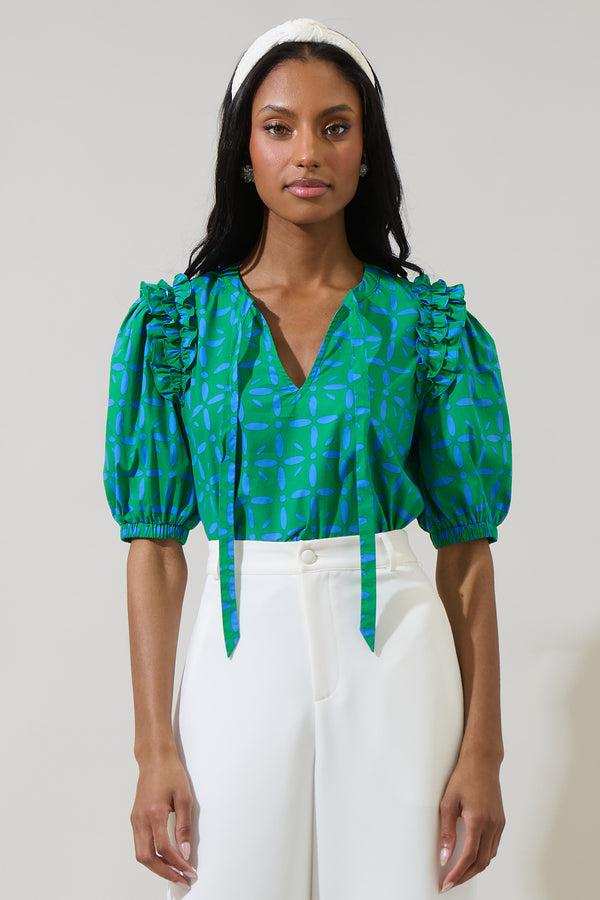 sugarlips Prism Play Hazel Noche Tie Neck Blouse