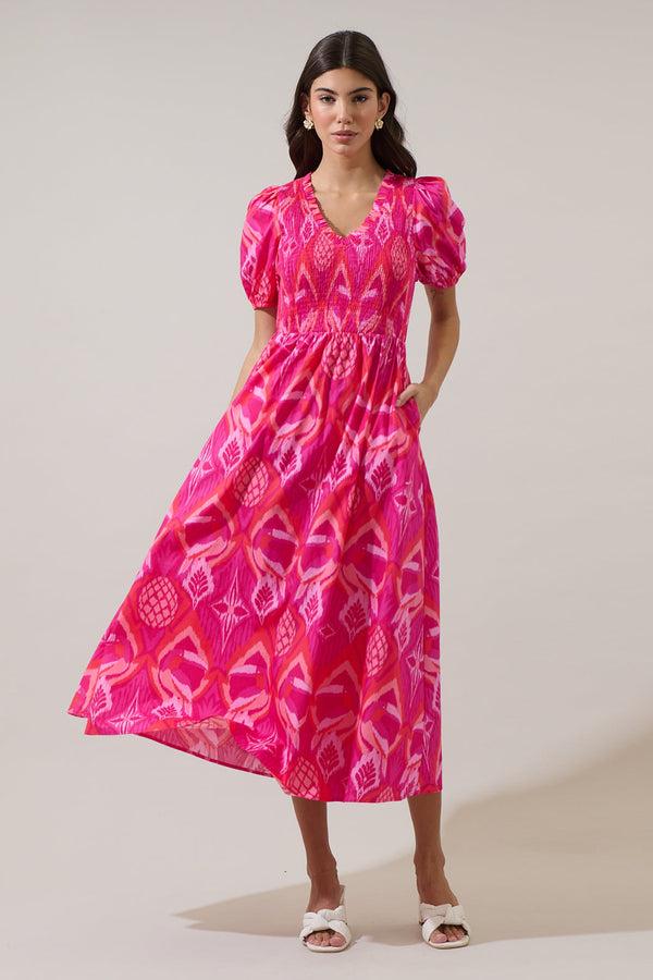 Sugarlips Prissa Ikat Brenty Smocked Midi Dress
