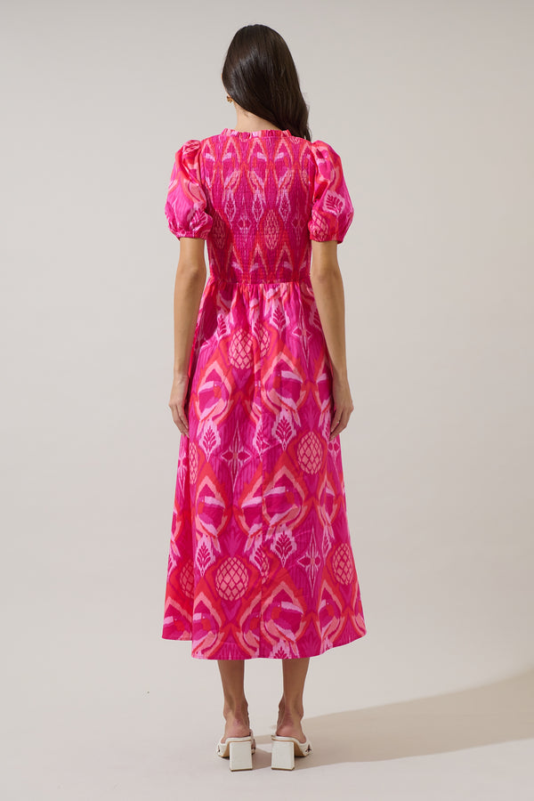 Sugarlips Prissa Ikat Brenty Smocked Midi Dress