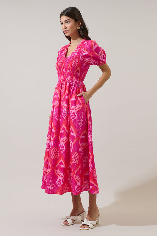 Sugarlips Prissa Ikat Brenty Smocked Midi Dress