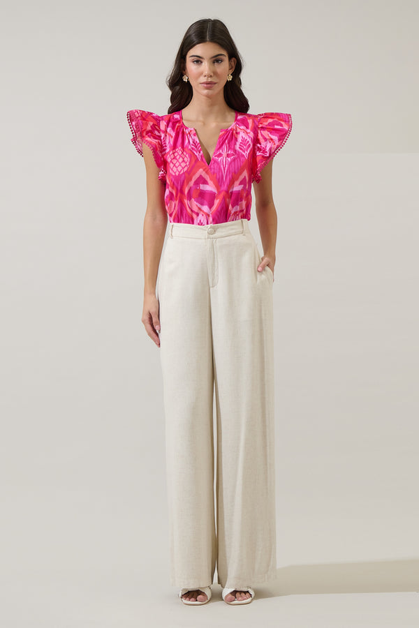 Sugarlips Prissa Ikat Carya Ruffle Poplin Top