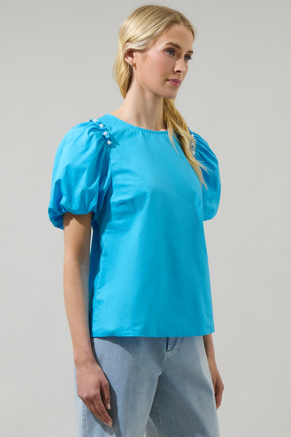 Sugarlips Rae Poplin Ruffle Short Sleeve Top