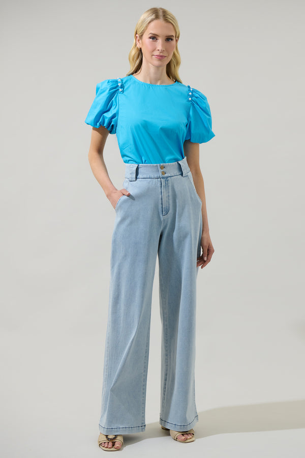 Sugarlips Rae Poplin Ruffle Short Sleeve Top