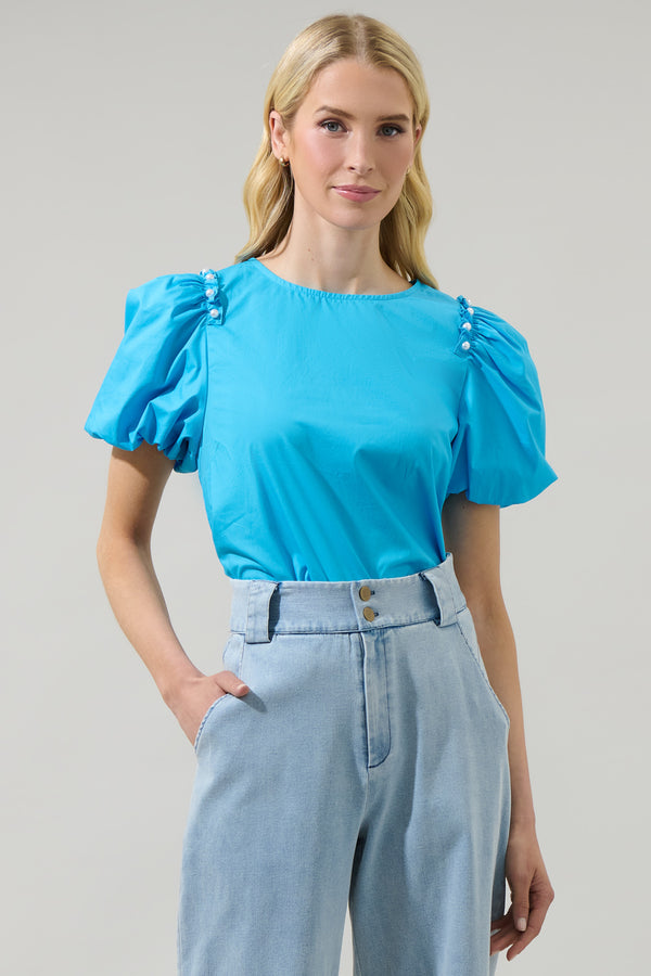 sugarlips Rae Poplin Ruffle Short Sleeve Top