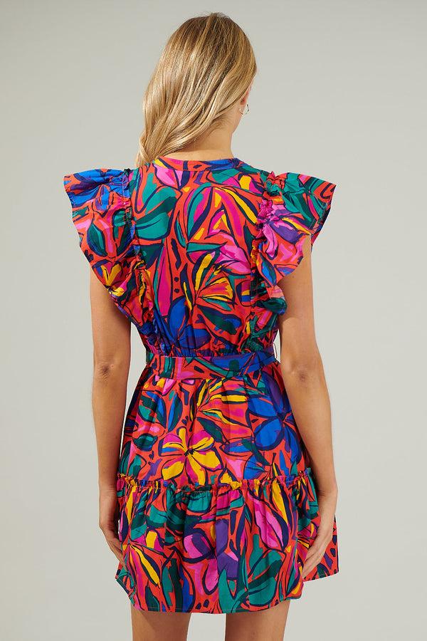 Sugarlips Rainbow Tropics Floral Ruffle Mini Dress