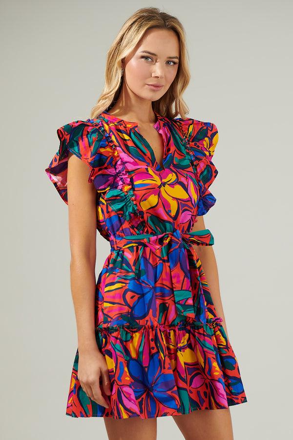 Sugarlips Rainbow Tropics Floral Ruffle Mini Dress