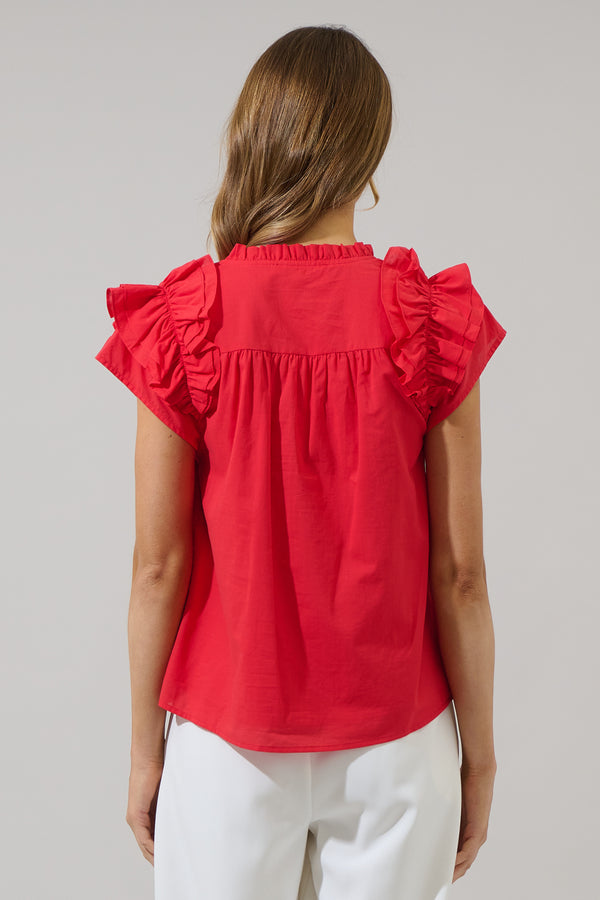 Sugarlips Ramona Ruffle Split Neck Top