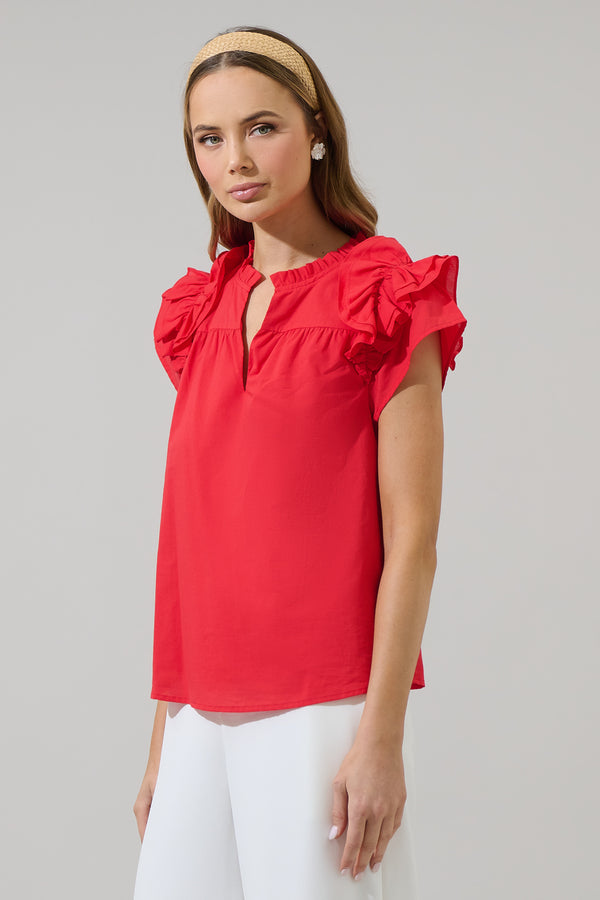 Sugarlips Ramona Ruffle Split Neck Top
