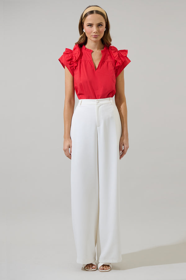 Sugarlips Ramona Ruffle Split Neck Top