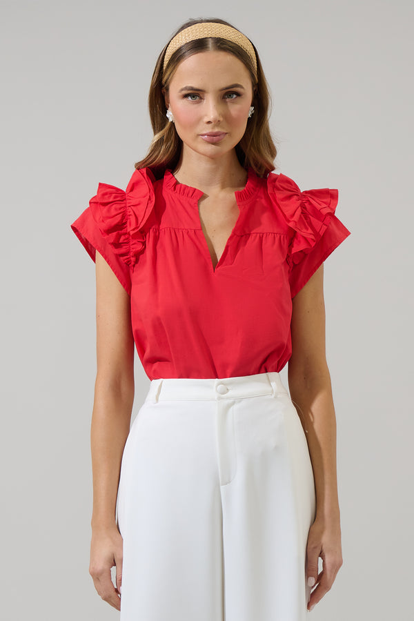 sugarlips Ramona Ruffle Split Neck Top