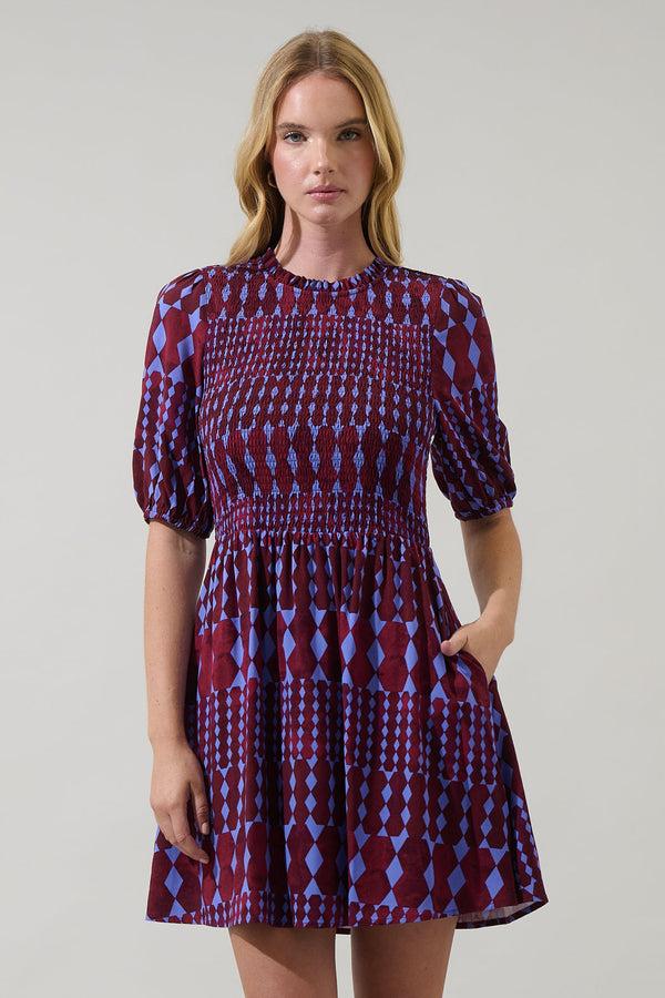 Sugarlips Ramsay Abstract Sulen Smocked Mini Dress