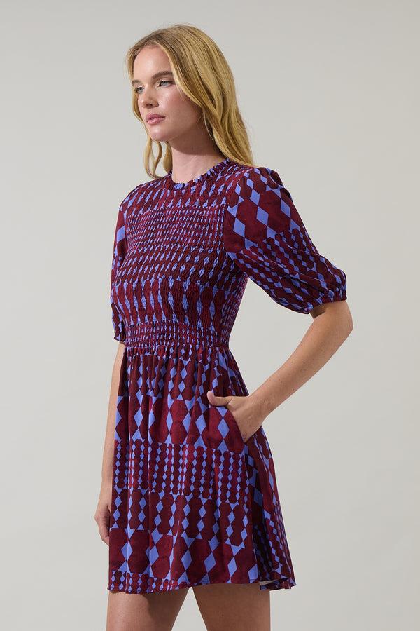 Sugarlips Ramsay Abstract Sulen Smocked Mini Dress