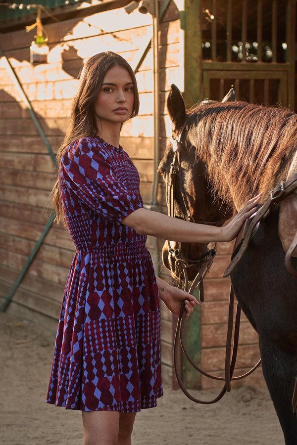 sugarlips Ramsay Abstract Sulen Smocked Mini Dress