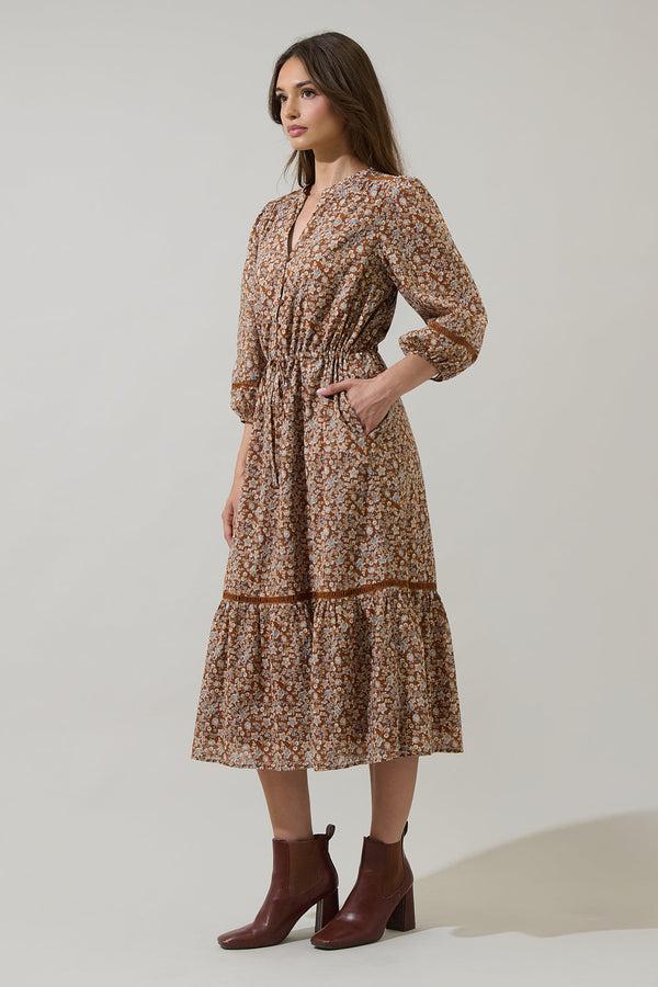 Sugarlips Ramsey Ditsy Harmy Drawstring Midi Dress