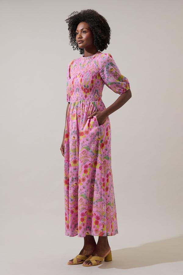 Sugarlips Ramsie Floral Bermy Smocked Maxi Dress