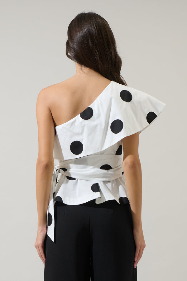 Sugarlips Randal Polka Dot Gris One Shoulder Top