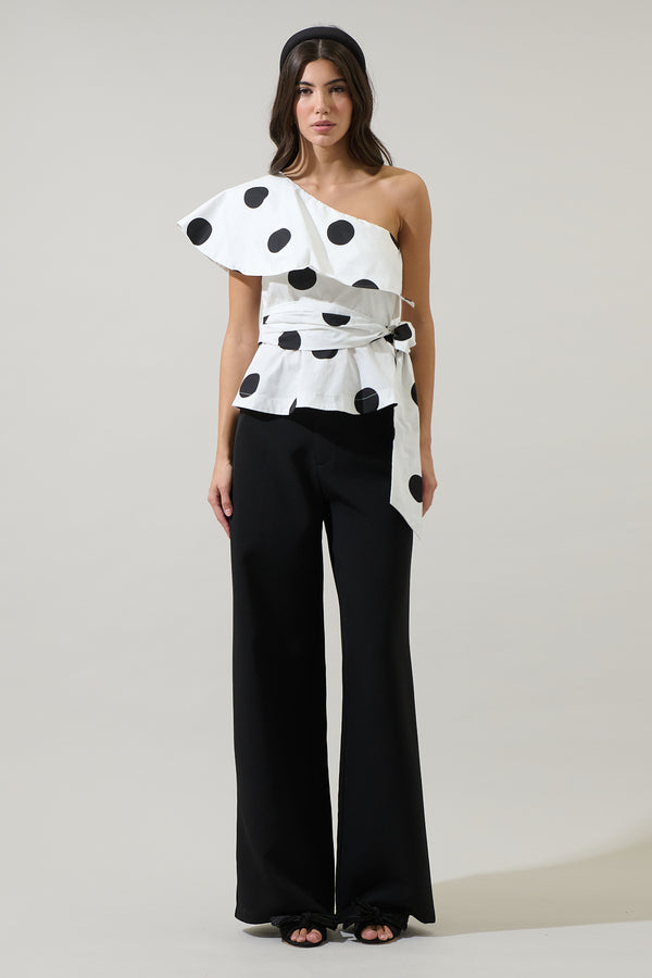Sugarlips Randal Polka Dot Gris One Shoulder Top