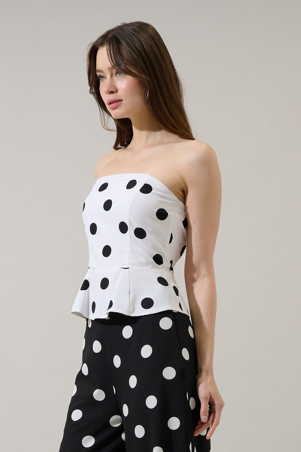Sugarlips Randal Polka Dot Peplum Strapless Top