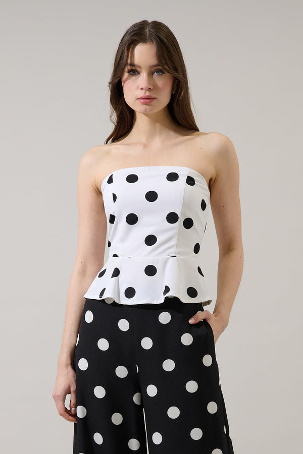 sugarlips Randal Polka Dot Peplum Strapless Top
