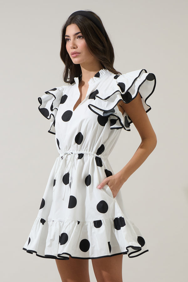 Sugarlips Randal Polka Dot Ruffle Shift Mini Dress