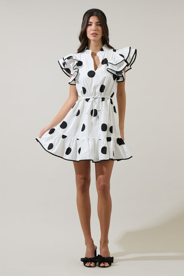 Sugarlips Randal Polka Dot Ruffle Shift Mini Dress