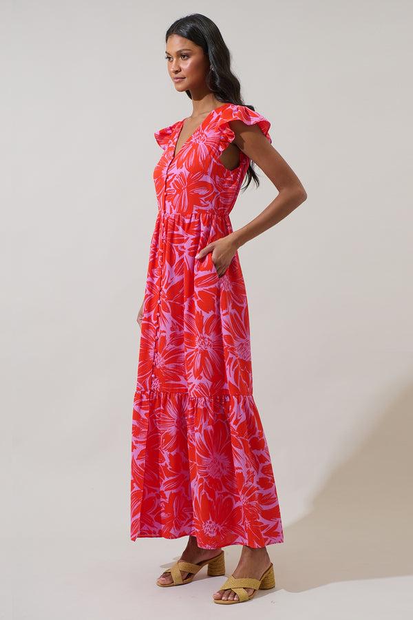 Sugarlips Rania Floral Evianna Flutter Maxi Dress