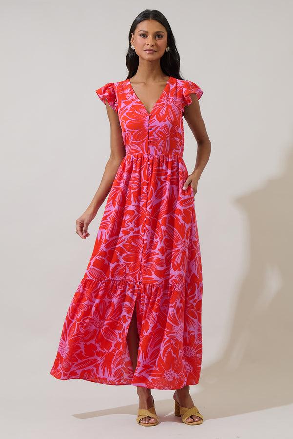 Sugarlips Rania Floral Evianna Flutter Maxi Dress