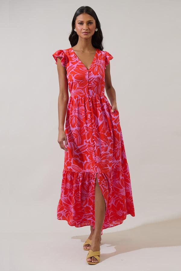 sugarlips Rania Floral Evianna Flutter Maxi Dress