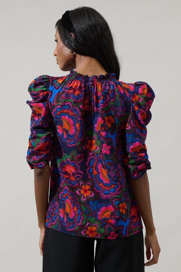 Sugarlips Raveena Midnight Floral Drape Sleeve Top