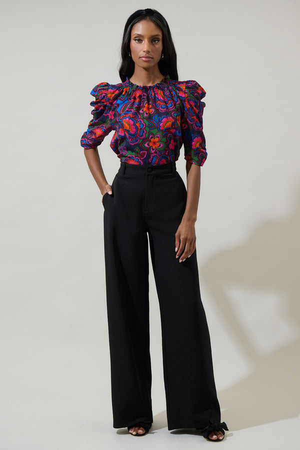 Sugarlips Raveena Midnight Floral Drape Sleeve Top