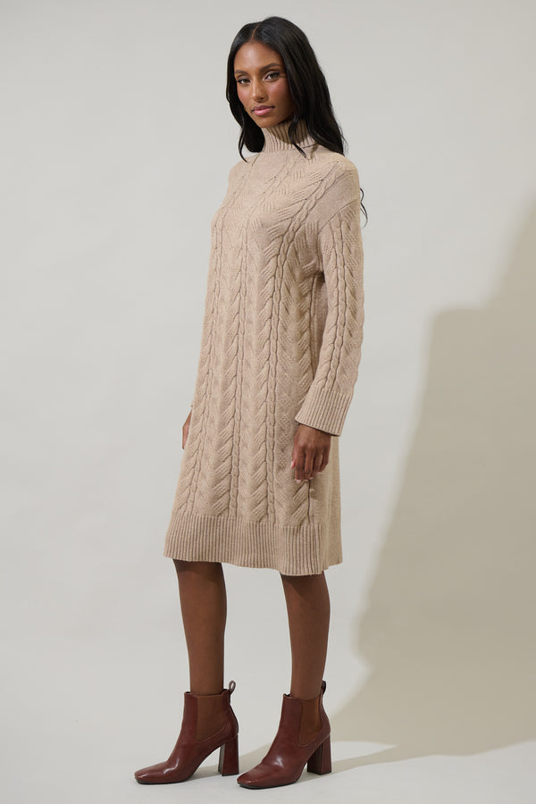 Sugarlips Raven Cable Knit Sweater Midi Dress
