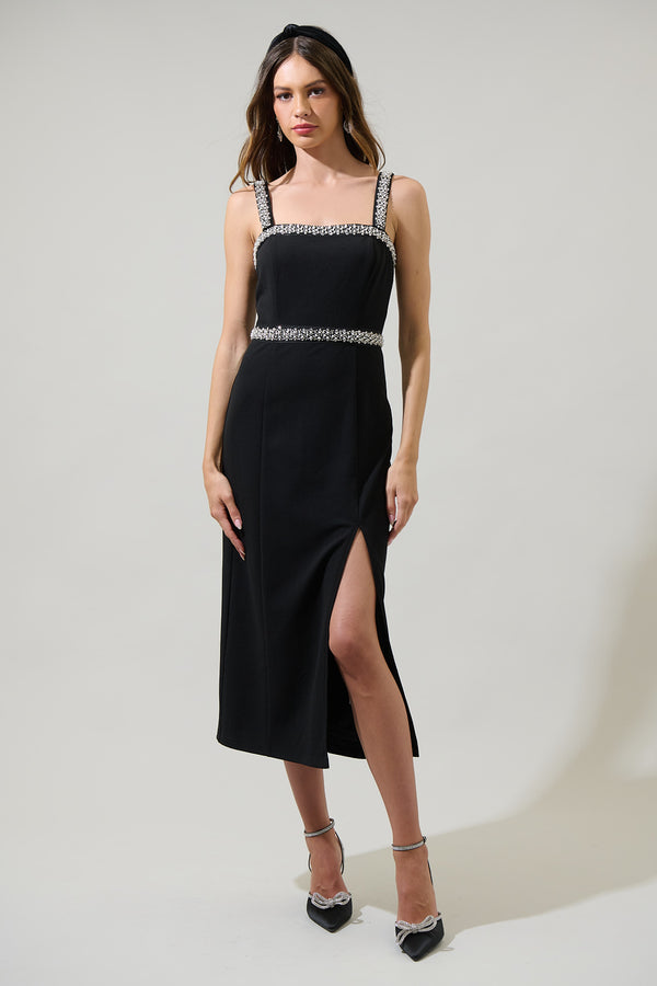 Sugarlips Ravena Rhinestone Slit Midi Dress