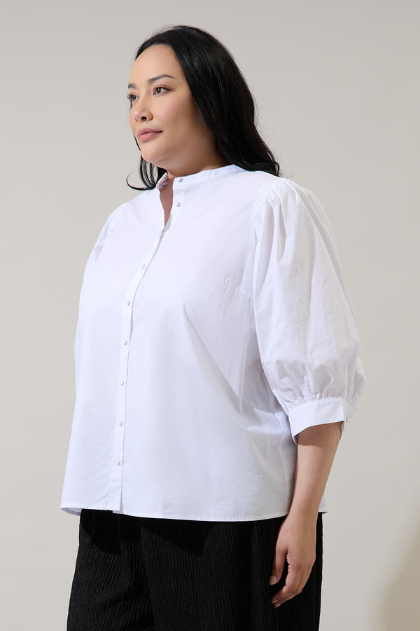 Sugarlips Raveny Button Up Puff Sleeve Shirt Curve