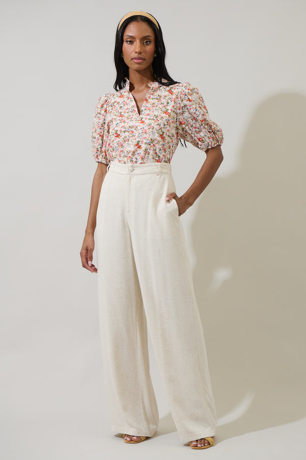 Sugarlips Rayden Floral Daly Split Neck Top